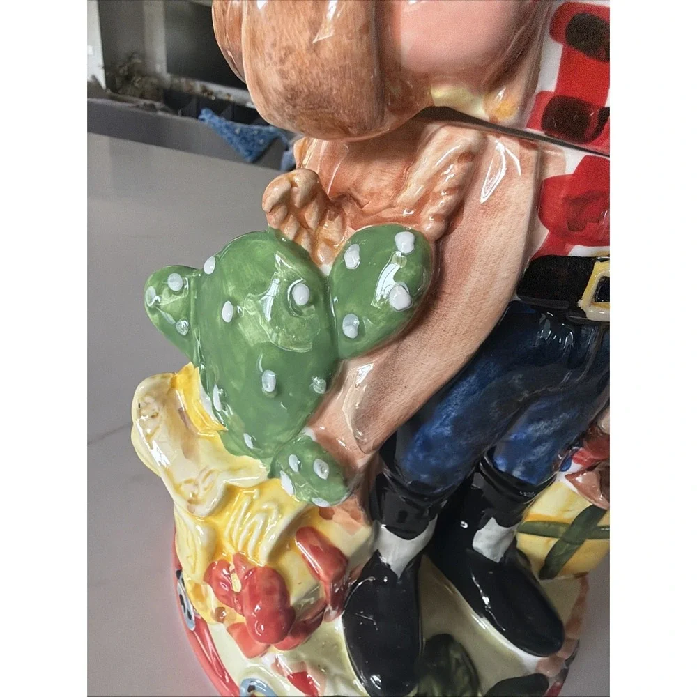 Home For The Holidays Ceramic Cookie Jar Cowboy Santa 13.5
